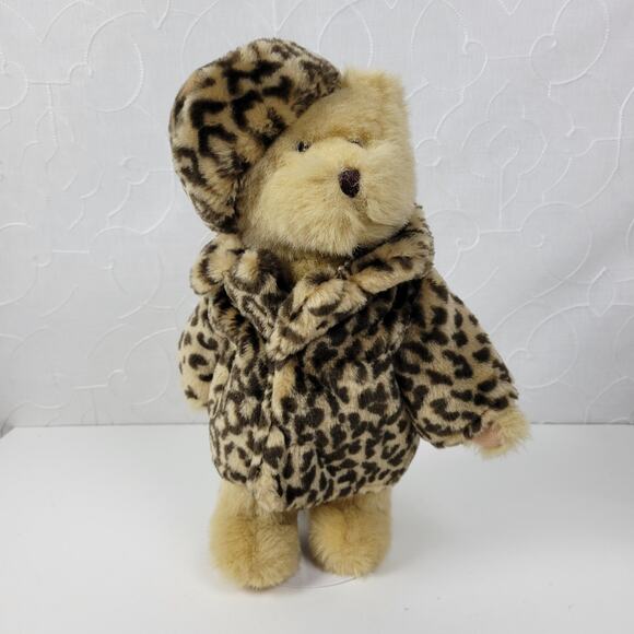 Berkley Designs Kids Stuffed Teddy Bear 13" Pearl Necklace Leapord Fur‎ Coat - Picture 2 of 12